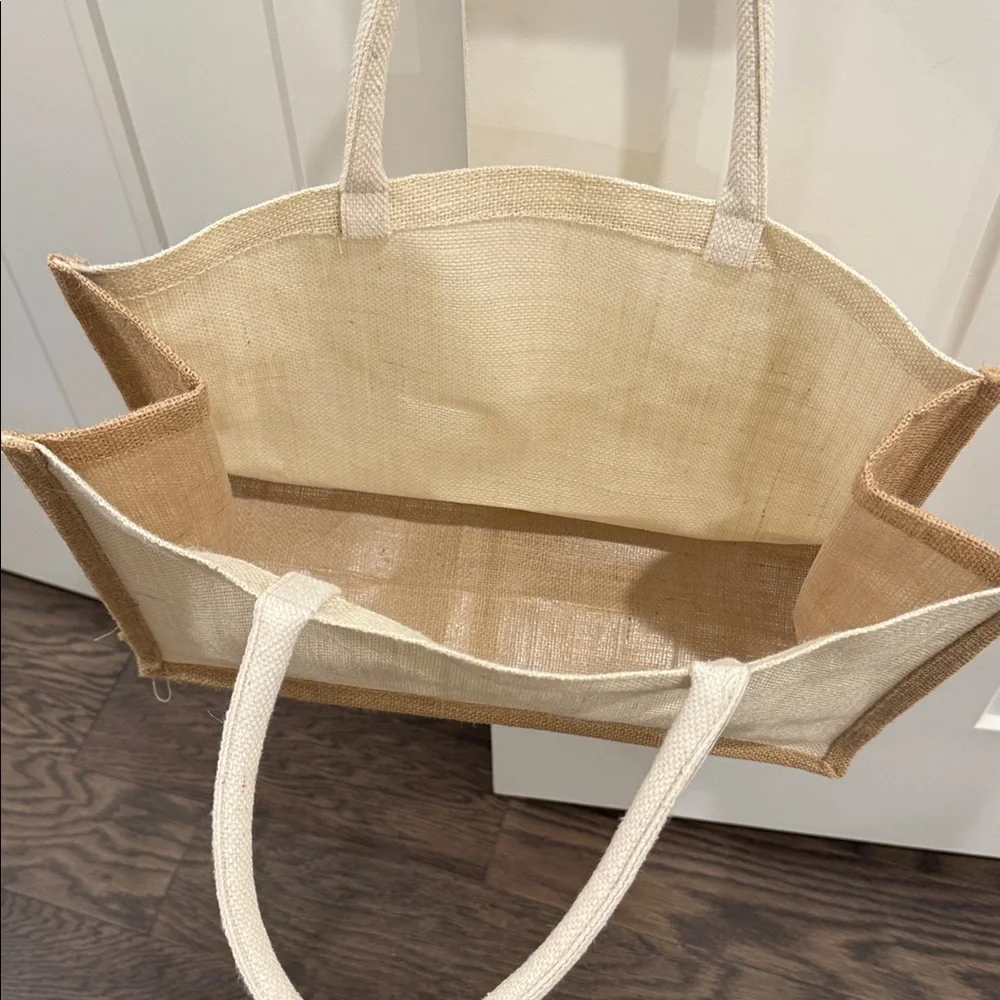 Yogi’s Gift Jute and Cotton Tote Bag, Cream and Tan, 16 x 12 inches